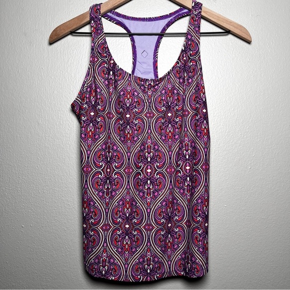 Prana Women Tankini Medium Pink‎ Purple Paisley Racerback Granola Girl Gorpcore - Picture 1 of 6